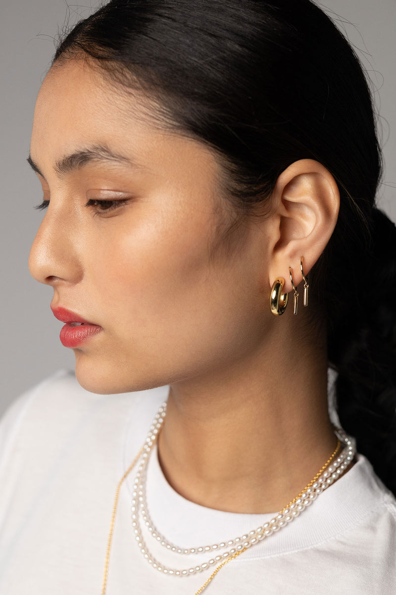 Bar Charm Hoops in Golden Brass, Styled Detail
