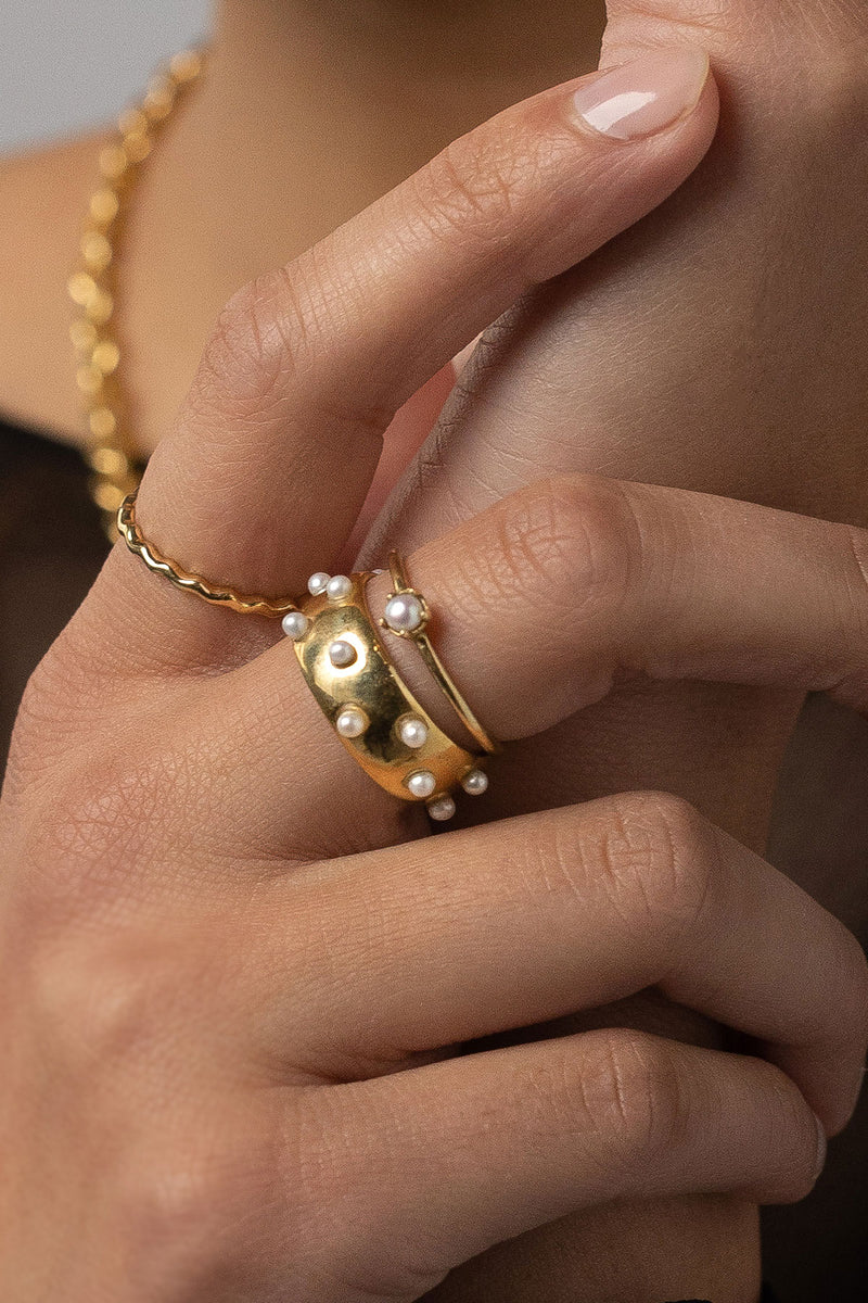 Pearl Ring in Gold Vermeil, Styled Detail