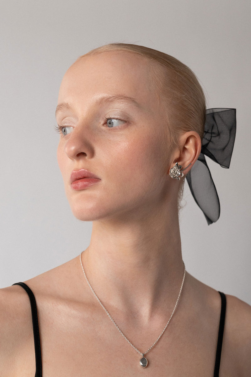 Rose Ear Climber in Sterling Silver, Front View Styled Shot