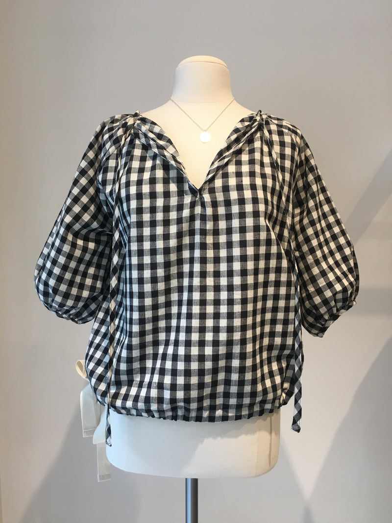Poet Top in Black and White Gingham, Handloom Organic Cotton, Front View, by Naomi Murrell