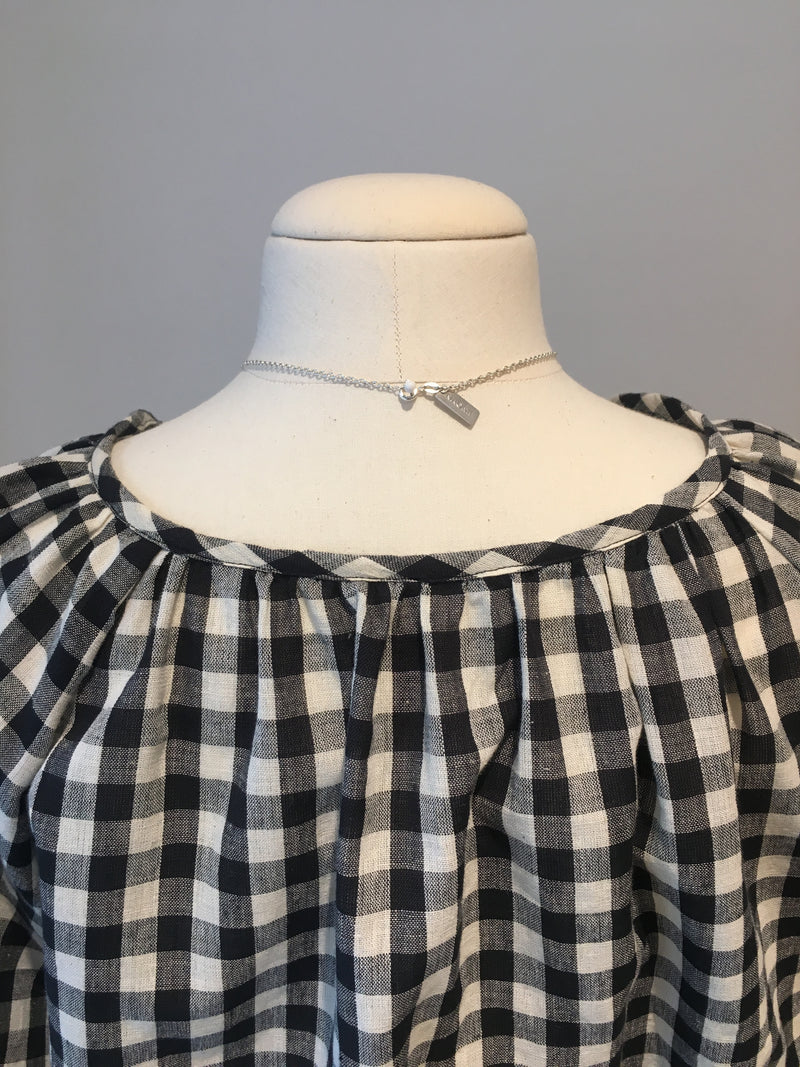 Poet Top in Black and White Gingham, Handloom Organic Cotton, Back View Detail, by Naomi Murrell