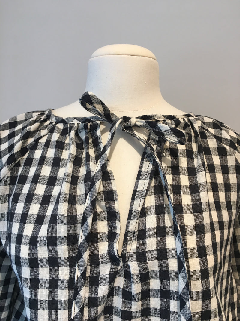 Poet Top in Black and White Gingham, Handloom Organic Cotton, Front View Detail, by Naomi Murrell