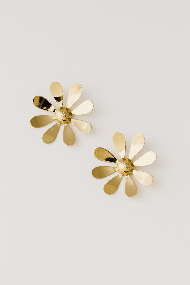 Jumbo Daisy Earrings, Golden Brass
