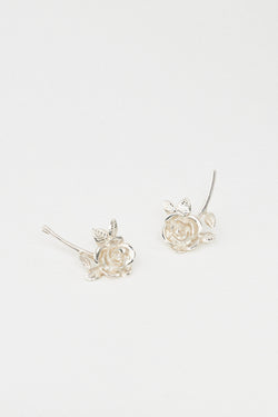 Rose Ear Climber Studs in Sterling Silver
