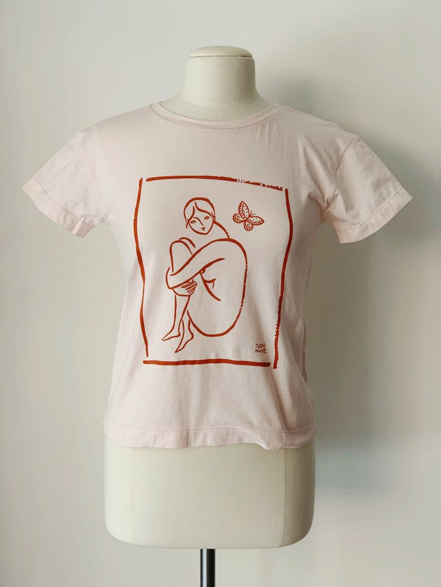 Art School T-Shirt, Baby Peach Organic Cotton, Front View, by Naomi Murrell