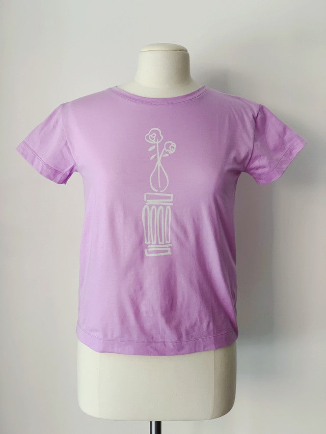 Rosewater T-Shirt, Lavender Organic Cotton, Front View, by Naomi Murrell