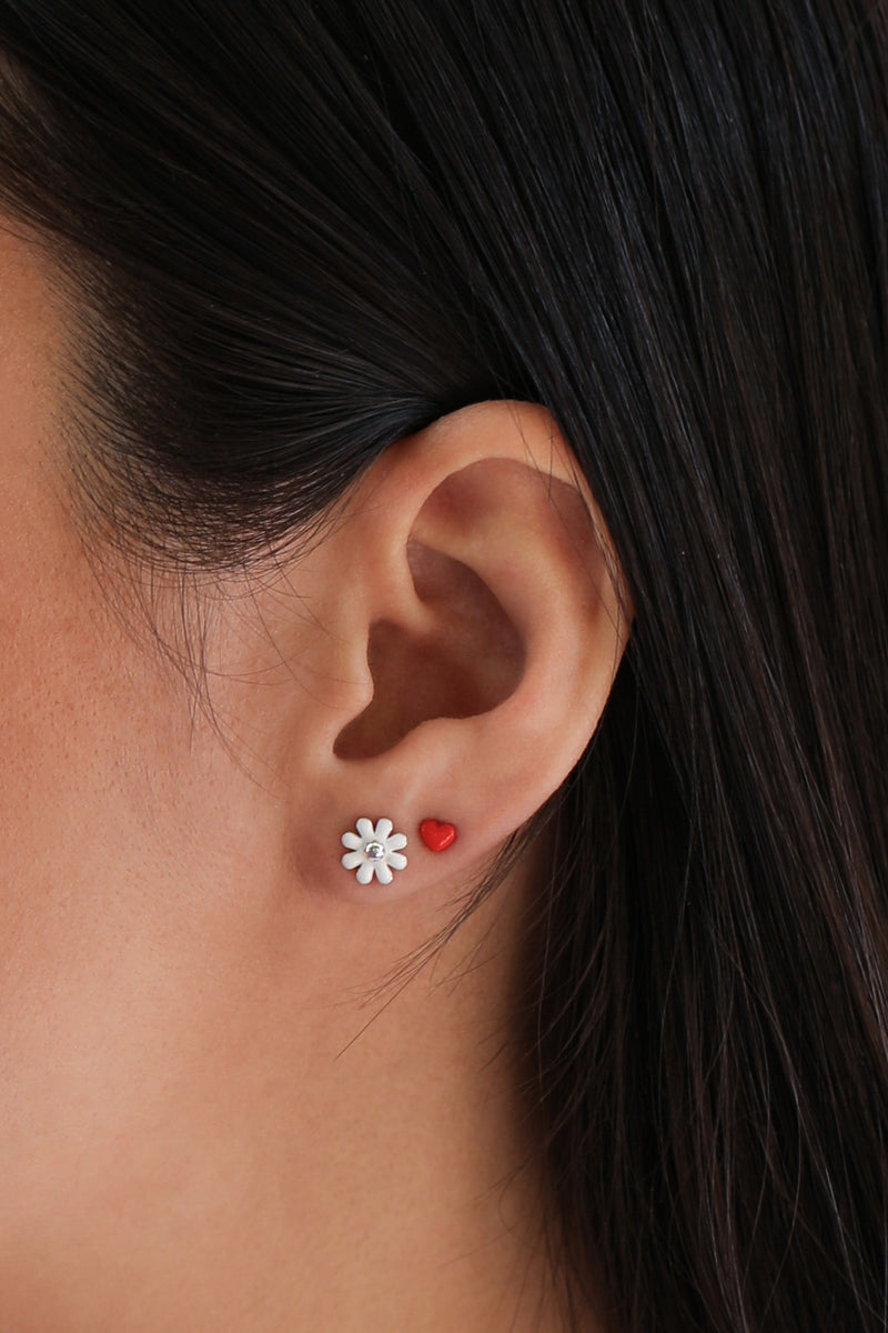 Puffy Heart Studs, Tangerine + Sterling Silver