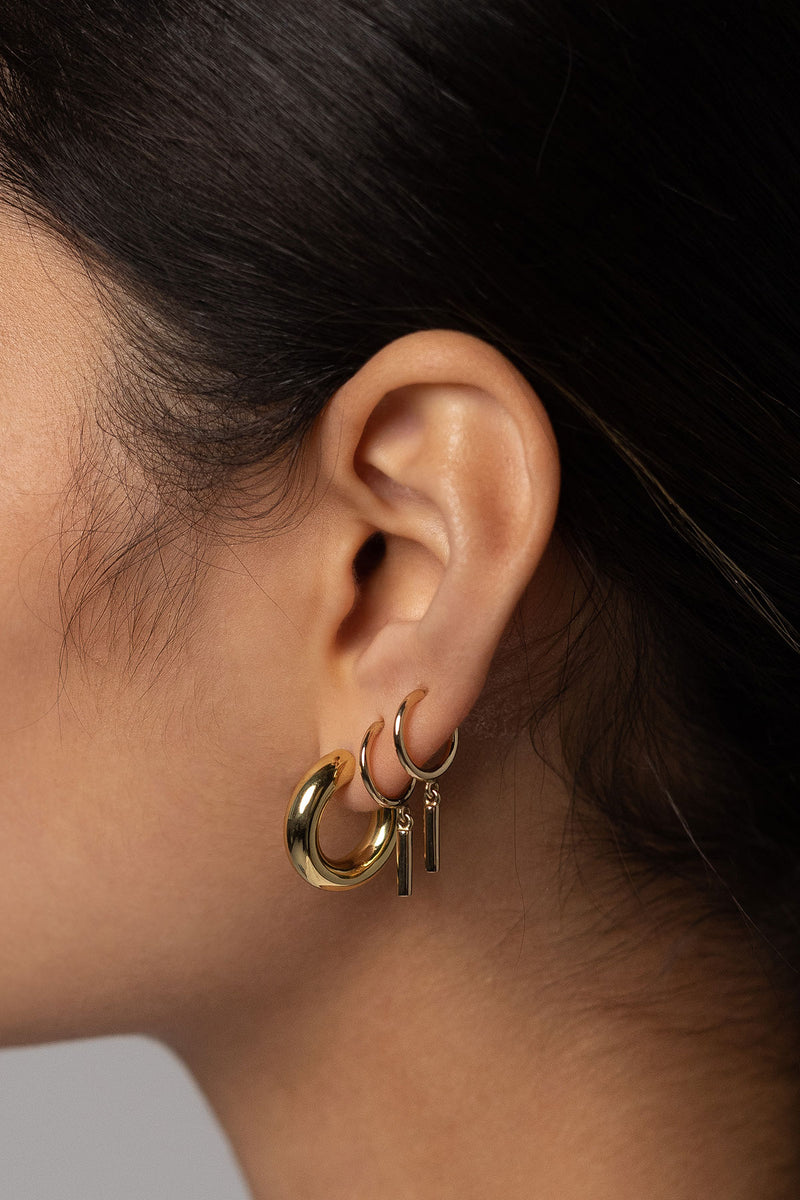 Bar Charm Hoops in Golden Brass, Side Angle Detail