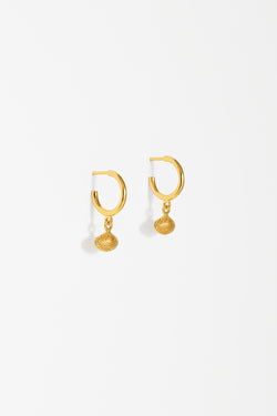 Clam Shell Charm Hoops in Gold Vermeil.