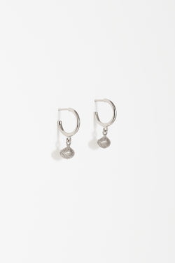 Clam Shell Charm Hoops in Sterling Silver