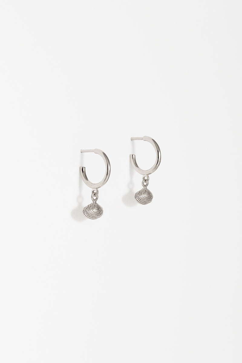 Clam Shell Charm Hoops in Sterling Silver