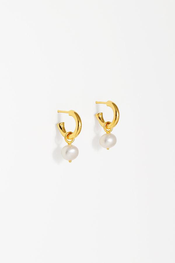 Pearl Nugget Charm Convertible Hoops in Gold Vermeil. 