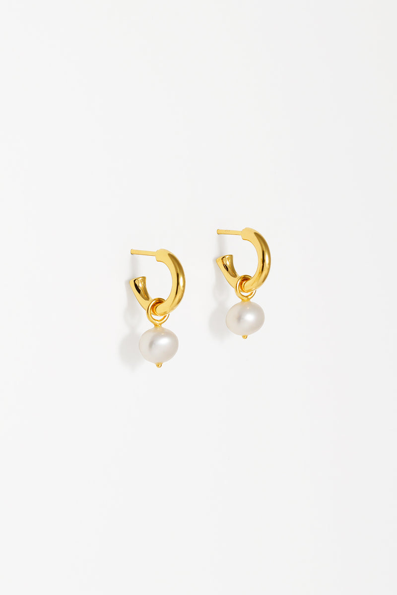 Pearl Nugget Charm Convertible Hoops in Gold Vermeil. 