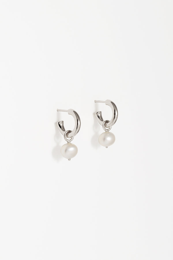 Pearl Nugget Charm Convertible Hoops in  Sterling Silver