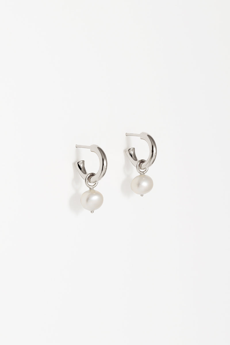 Pearl Nugget Charm Convertible Hoops in  Sterling Silver