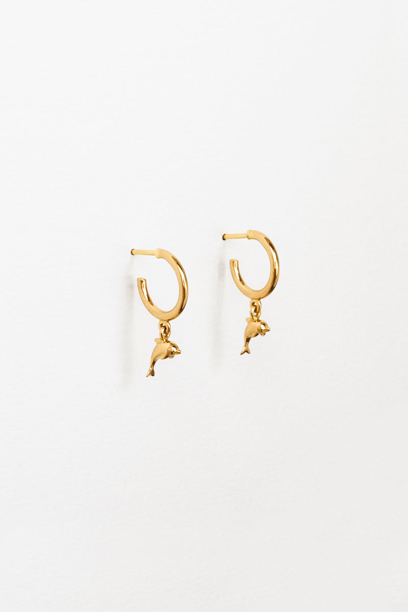 Dolphin Charm Hoops in Golden Brass