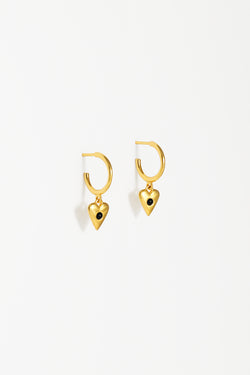 Naomi Murrell Onyx Heart Charm Hoops, Gold Vermeil