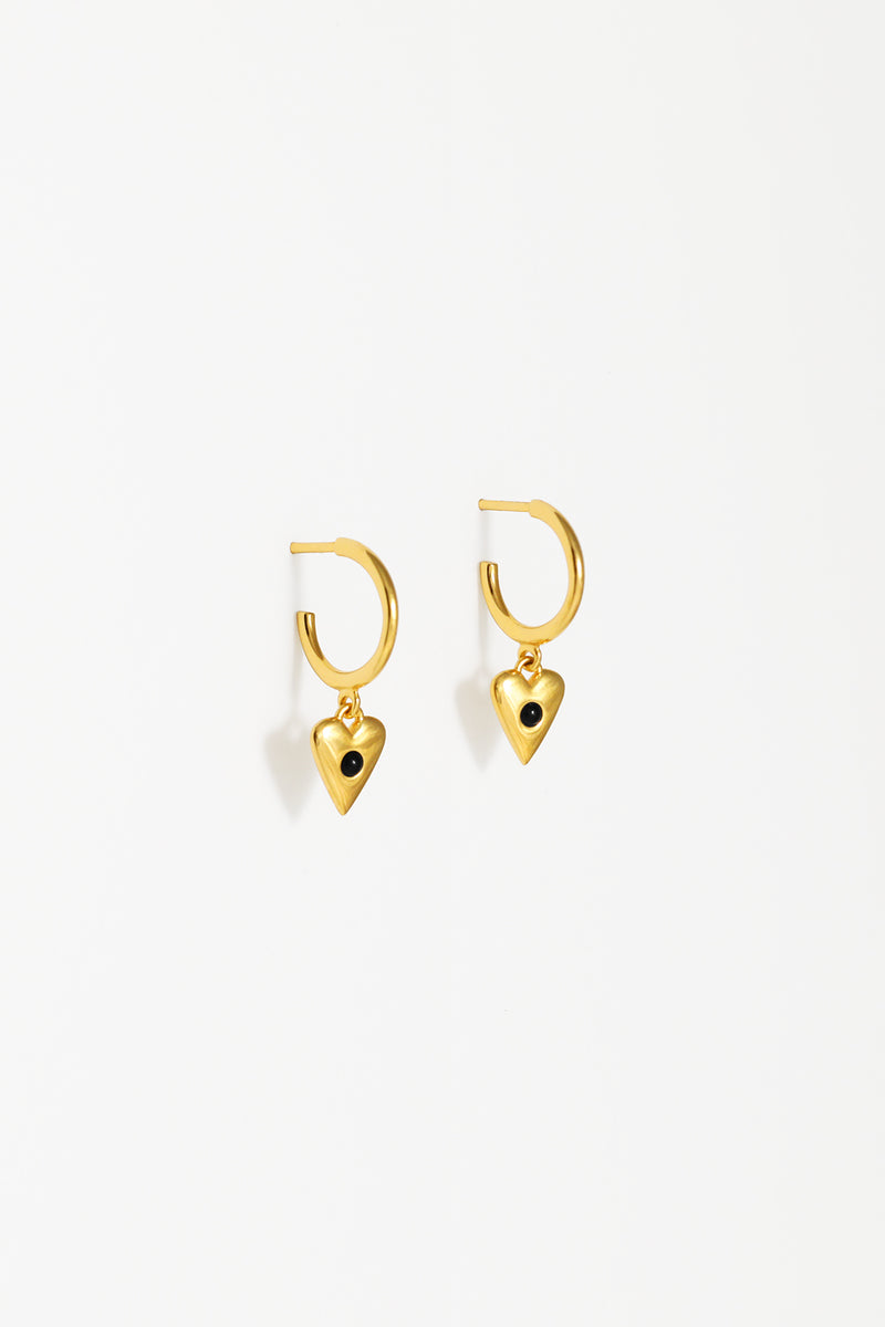 Naomi Murrell Onyx Heart Charm Hoops, Gold Vermeil