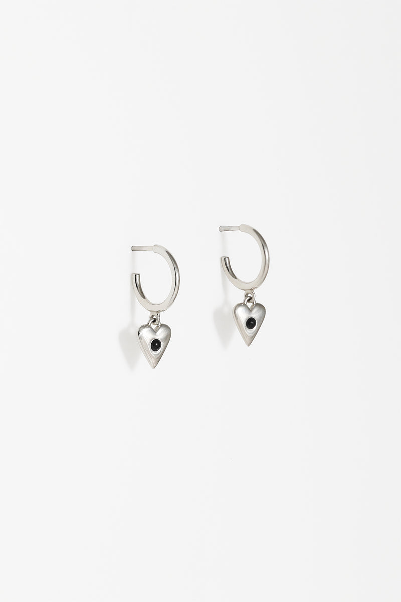 Naomi Murrell Onyx Heart Charm Hoops, Silver