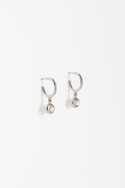 Squishy Pearl Charm Hoops in Sterling Silver