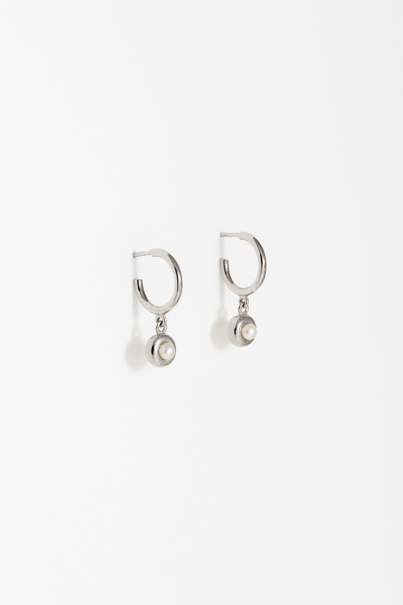 Squishy Pearl Charm Hoops in Sterling Silver