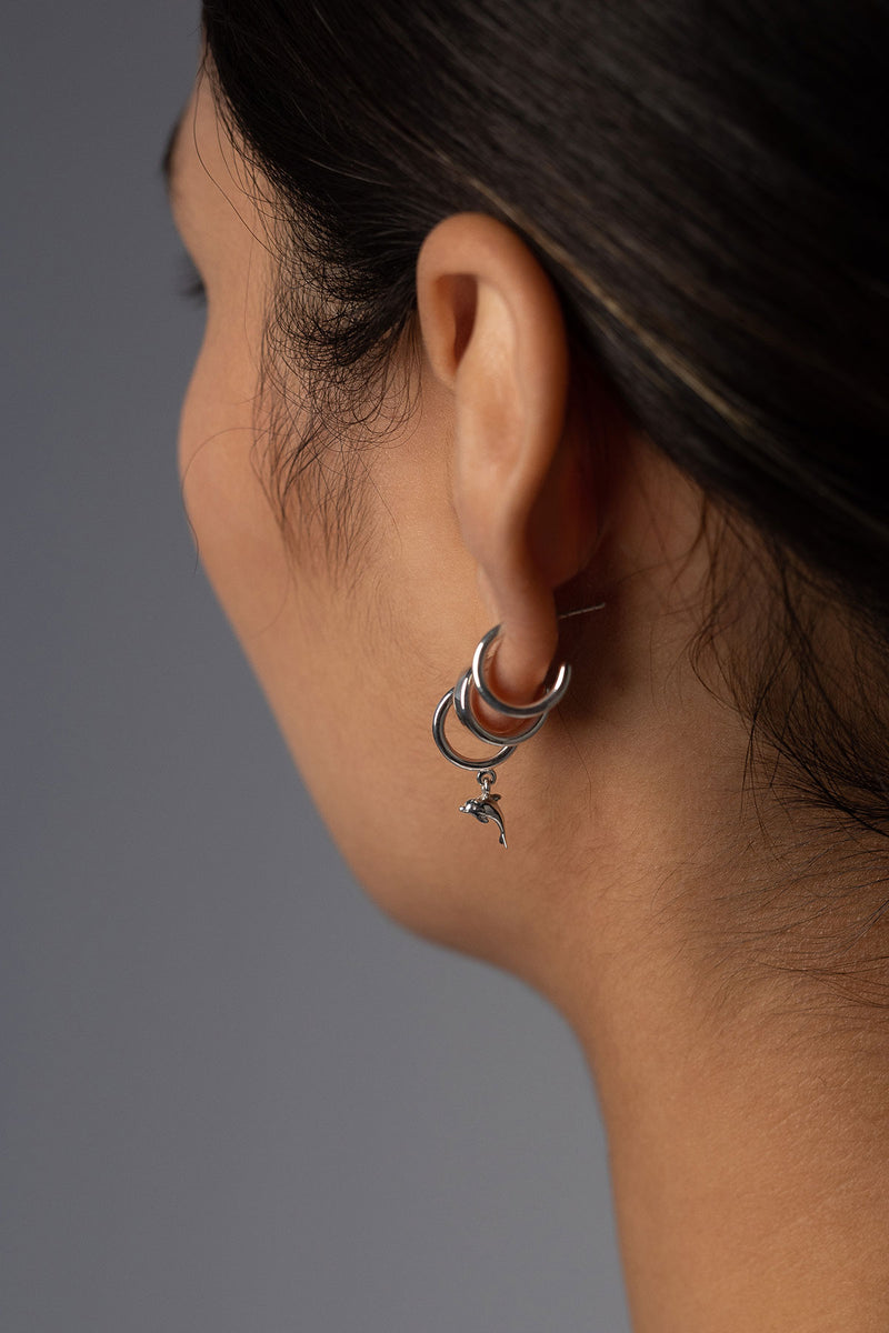 Dolphin Charm Hoops, Sterling Silver