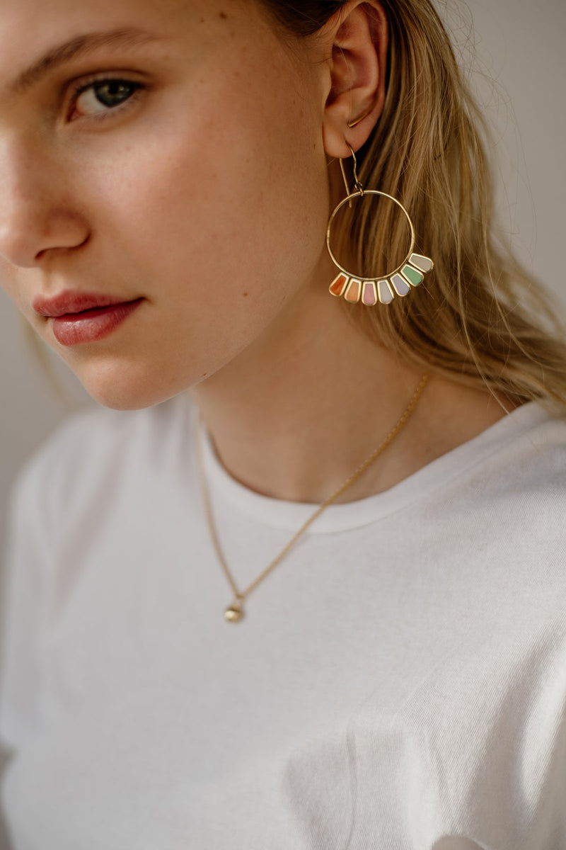 Frill Earrings, Fiesta Colours, Gold Vermeil