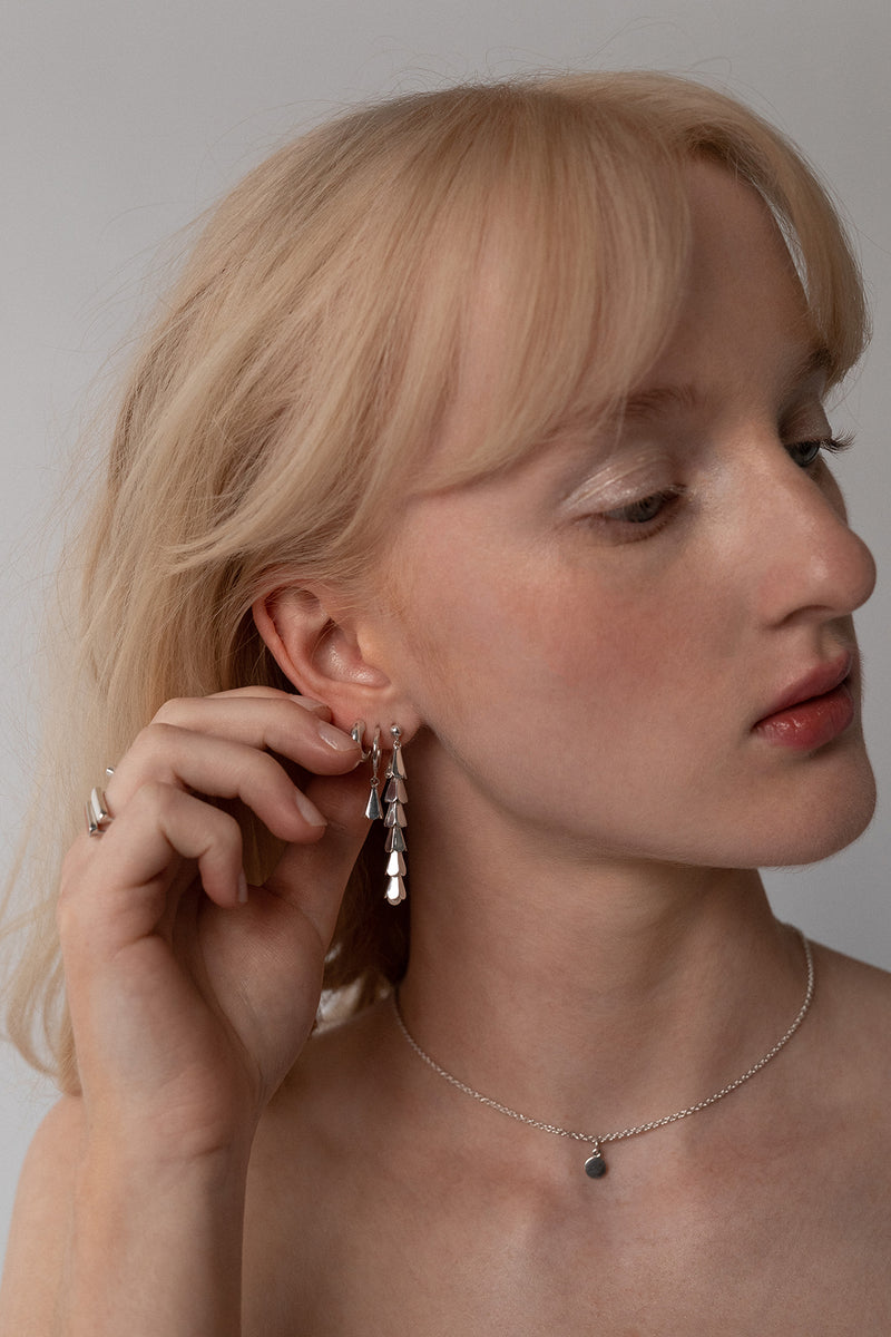 Floret Earrings in Sterling SIlver, Worn Side View