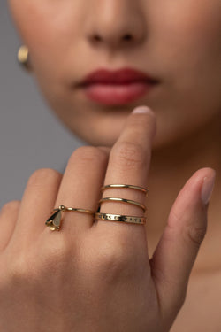 Floret Ring in Golden Brass, Worn Detail View