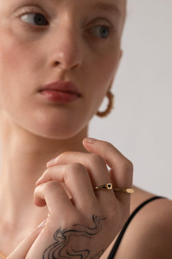 Heart Signet Ring in Golden Brass, Worn Detail