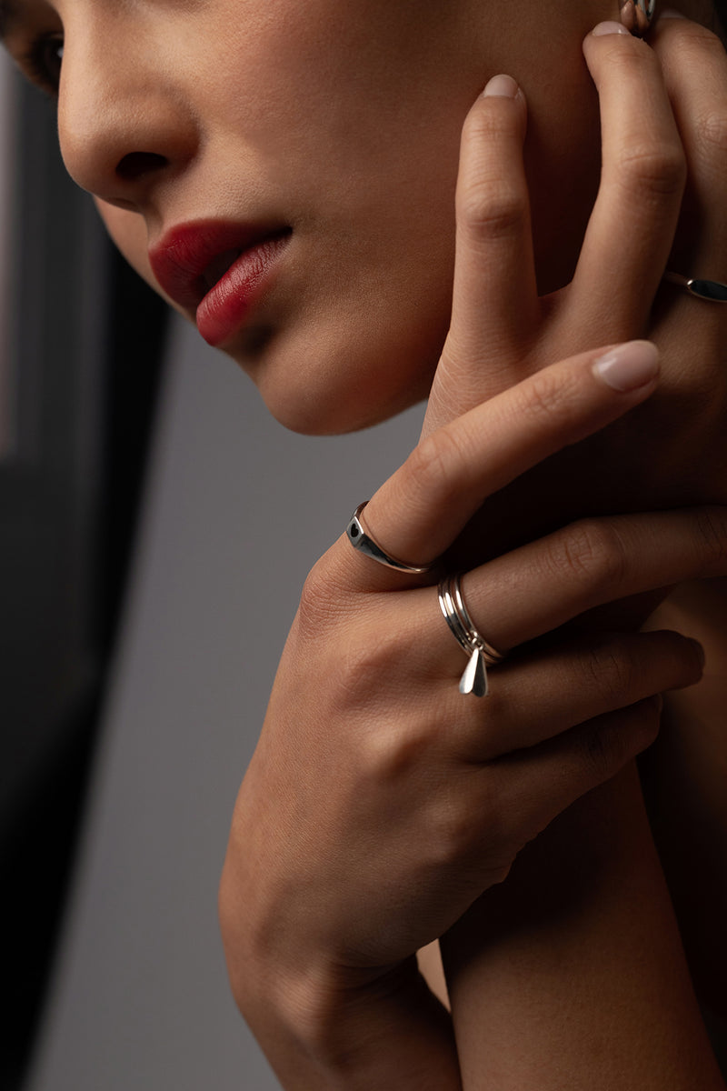 Heart Signet Ring in Sterling Silver, Worn Detail