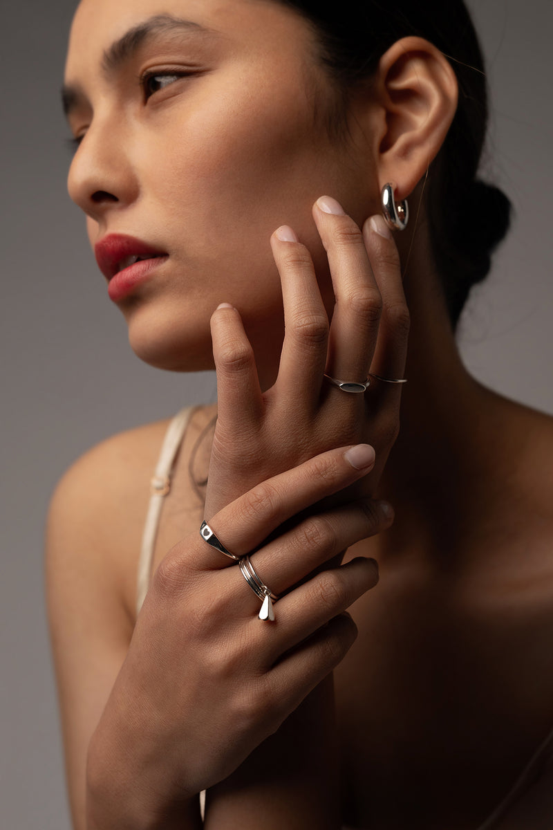 Heart Signet Ring in Sterling Silver, Worn Styled