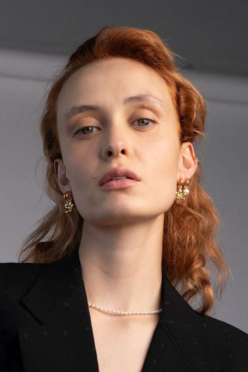 Jade Flower Charm Convertible Hoops, Gold Vermeil