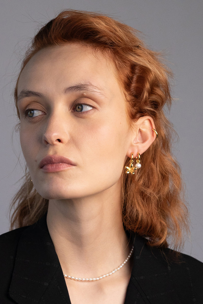 Jade Flower Charm Convertible Hoops, Gold Vermeil