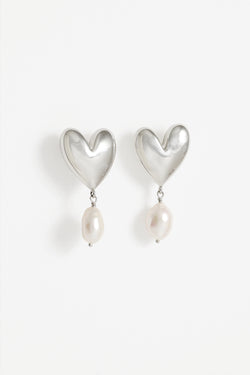 Mondo Heart Earrings with Nugget Pearl drops in sterling silver