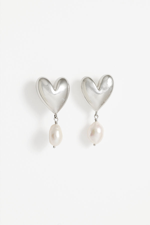 Mondo Heart Earrings with Nugget Pearl drops in sterling silver