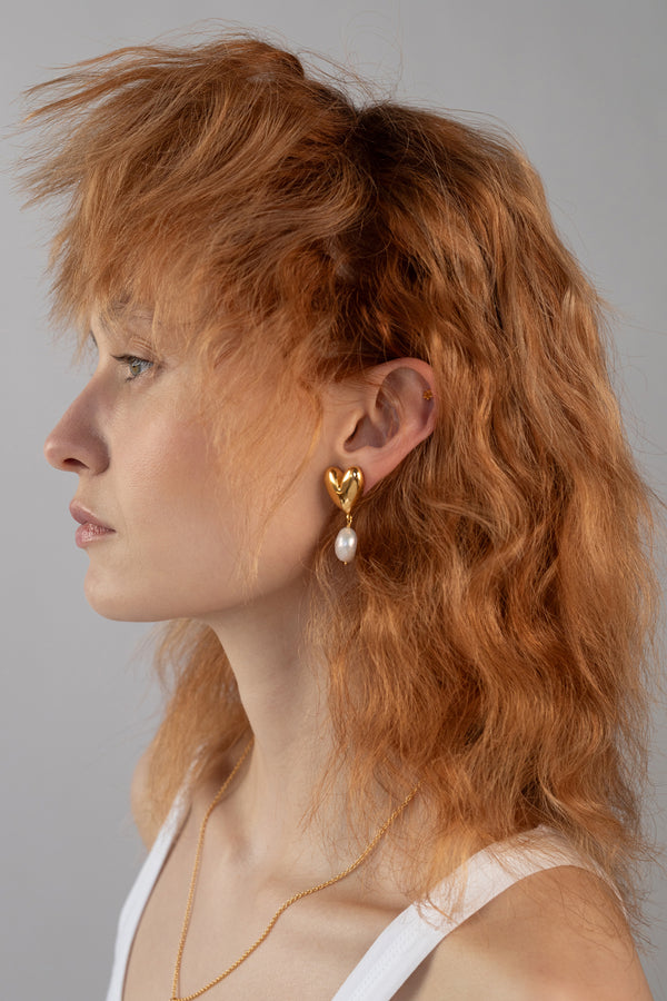 Mondo Heart + Pearl Earrings, Gold Vermeil