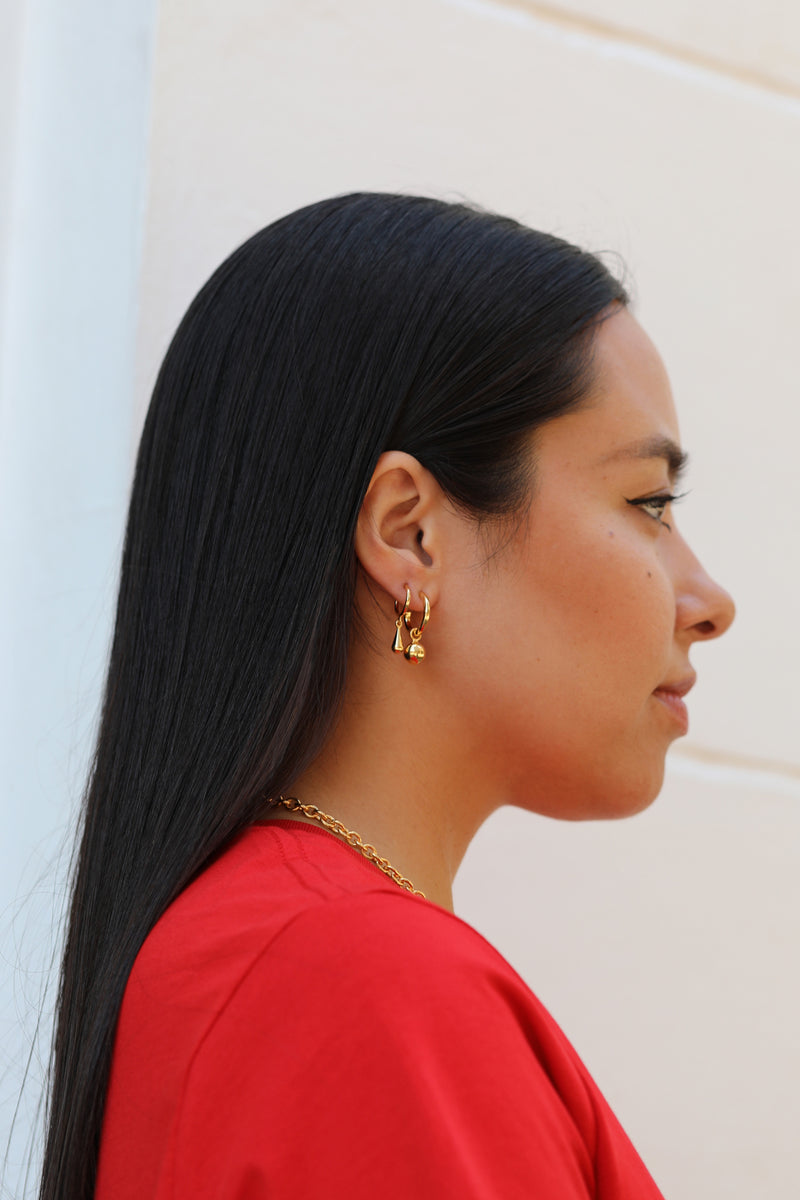 Naomi Murrell, Orb Charm Hoops, Gold Vermeil Worn Styled