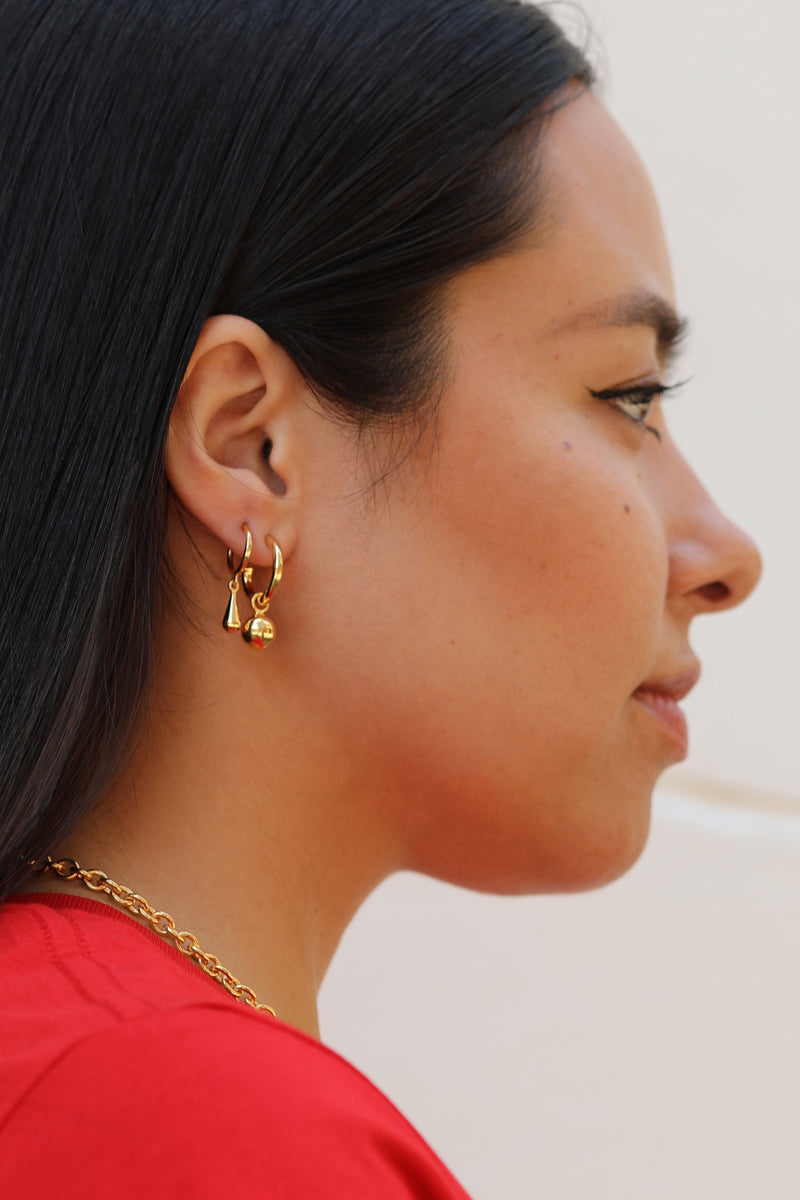 Naomi Murrell, Orb Charm Hoops, Gold Vermeil Worn Detail