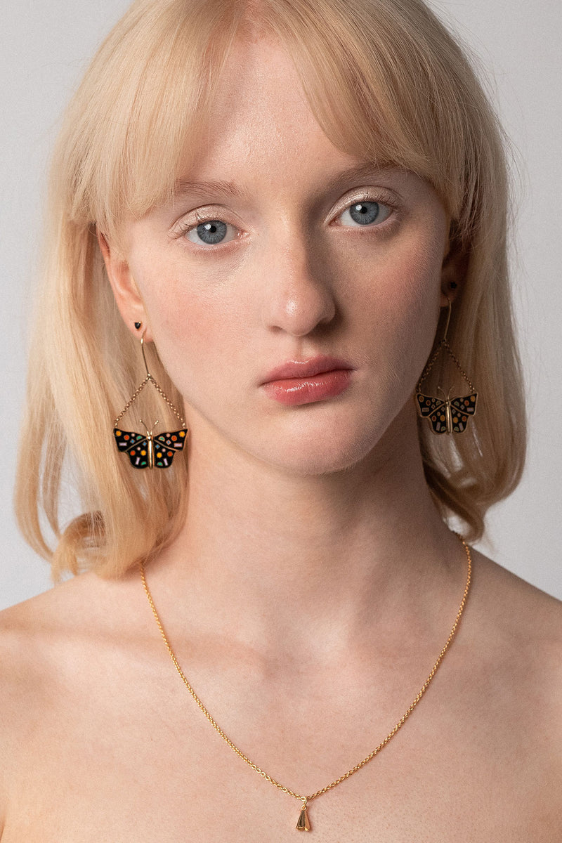 Papillon Earrings Golden Brass and Peppercorn Naomi Murrell