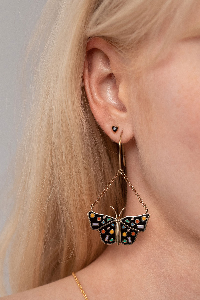Papillon Earring Close Up Detail : Multi-Colour Butterfly on Chain