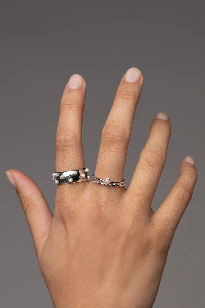 Pearl Ring in Sterling Silver, Worn Detail