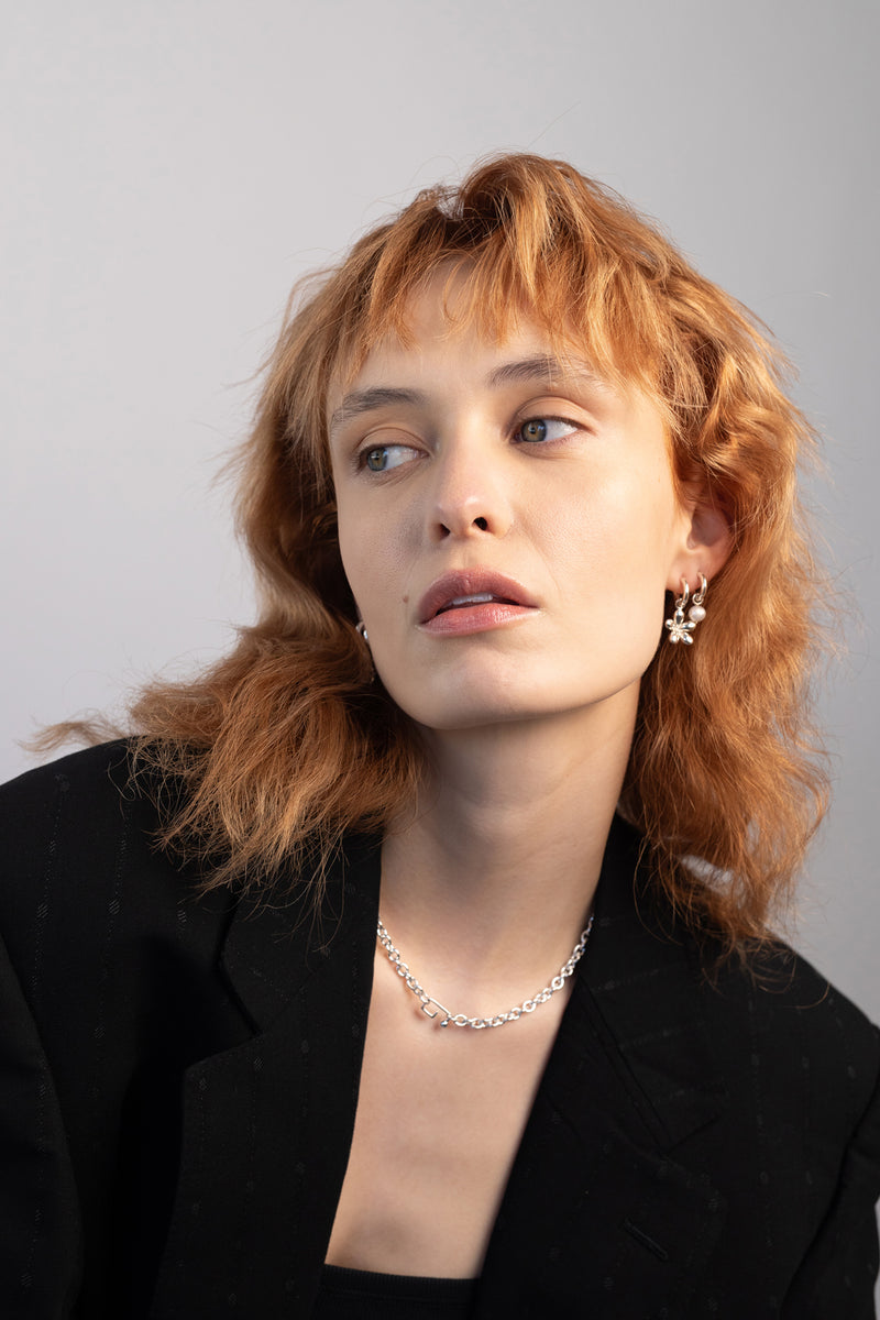 Pearl Nugget Charm Convertible Hoops, Sterling Silver