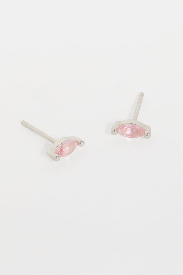 Pink Tourmaline Studs, Sterling Silver, Close Up