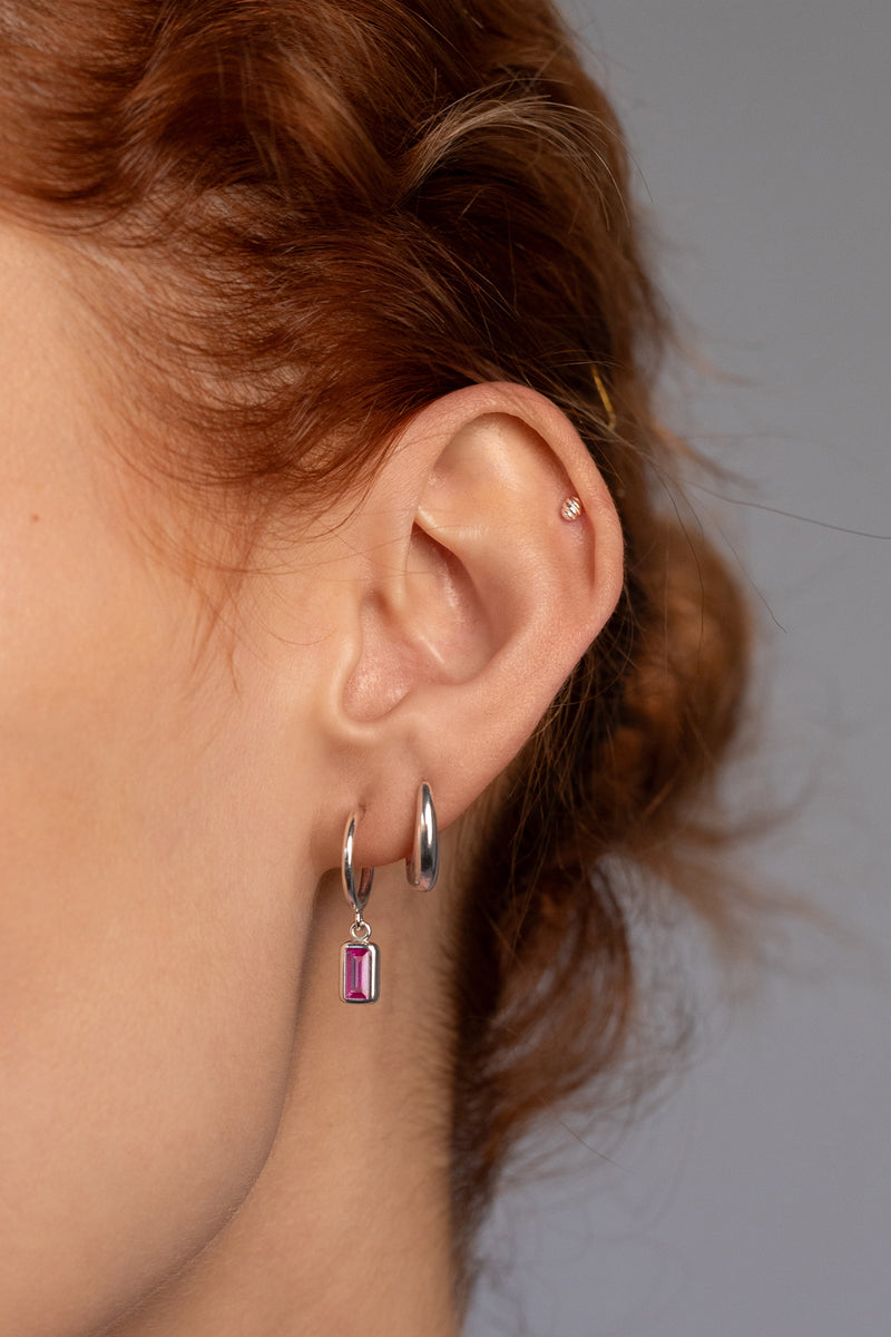 Pink Tourmaline Charm Hoops, Sterling Silver