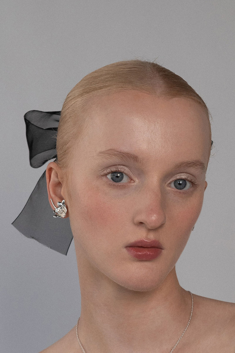 Rose Ear Climber in Sterling Silver, Front View