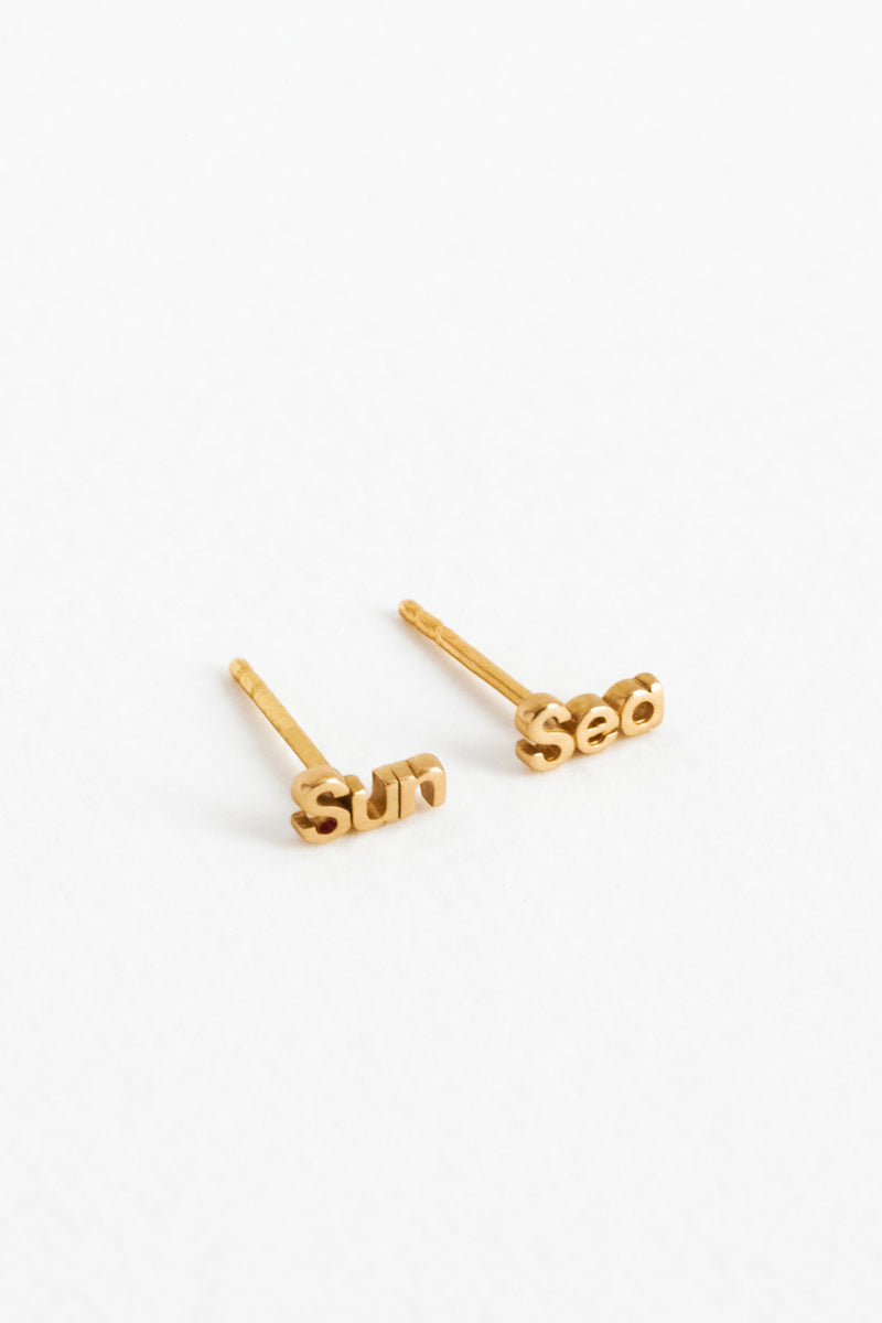 Sun + Sea Studs in Golden Brass