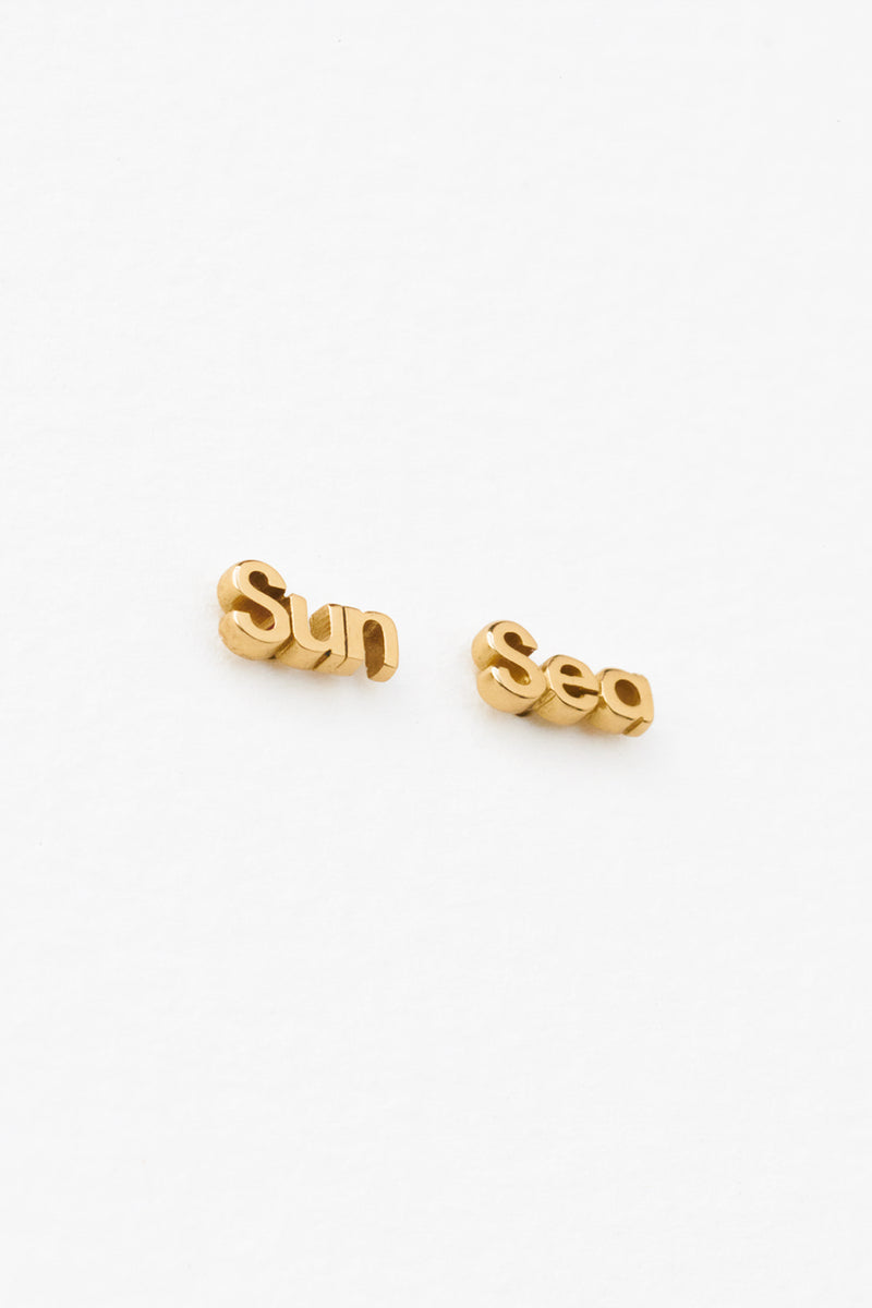 Sun + Sea Studs in Golden Brass, Zoom View