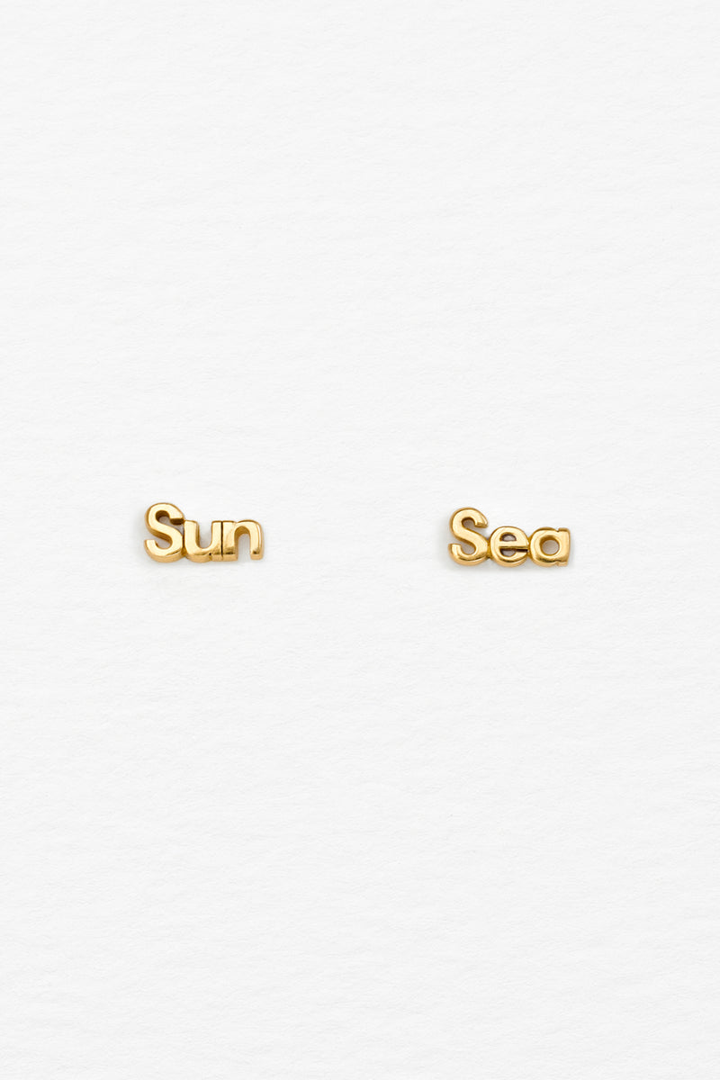 Sun + Sea Studs in Golden Brass, Front View