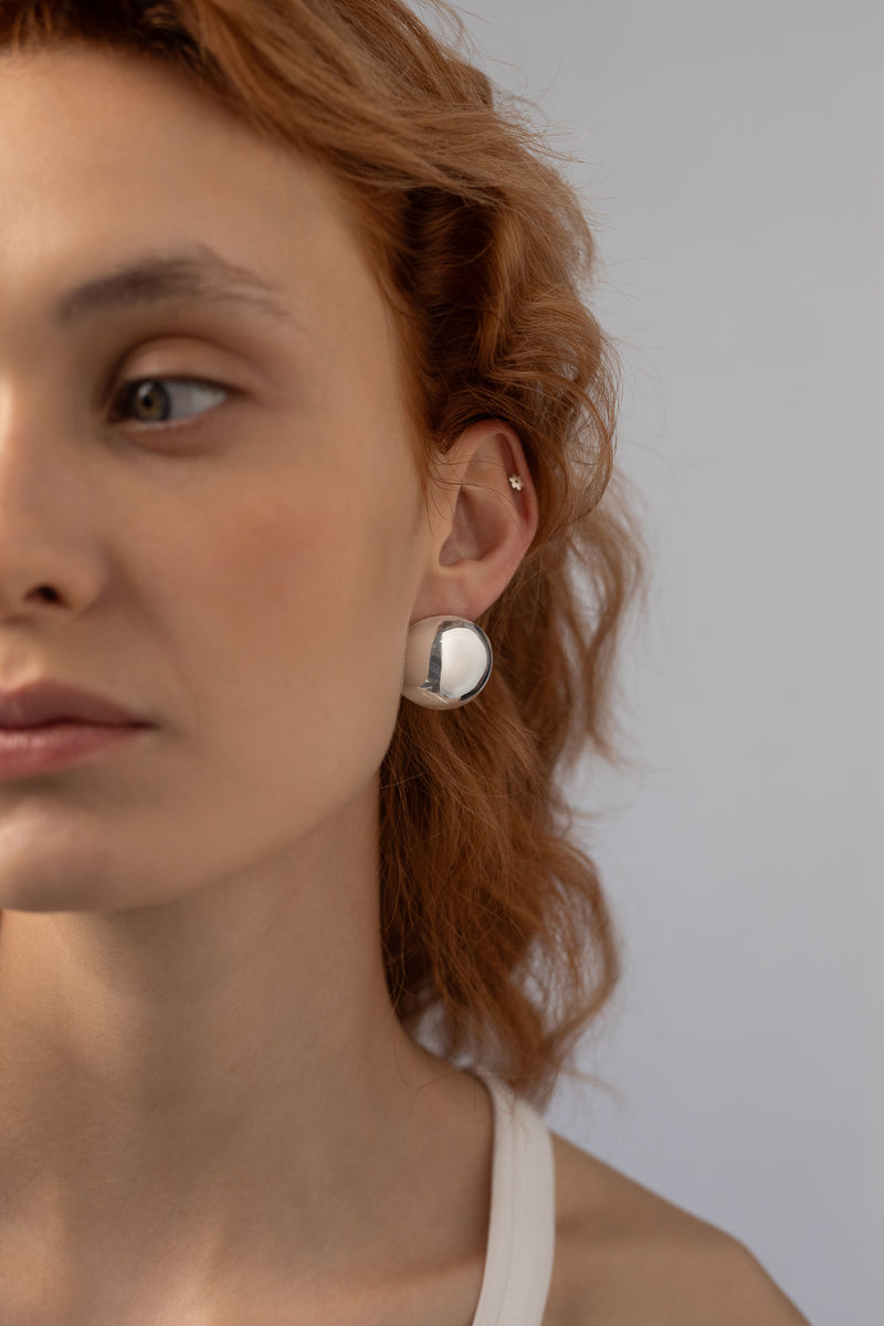 Bold Dome Earrings, Sterling Silver